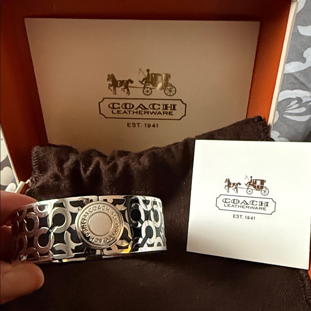 Coach Black and Silver Logo Bracelet